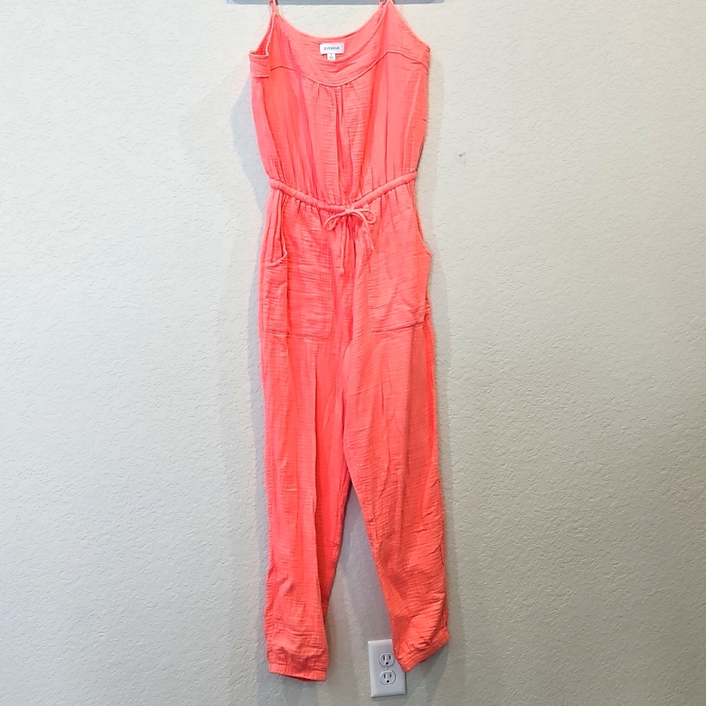 Evereve Cotton Gauze Jumpsuit Coral Small